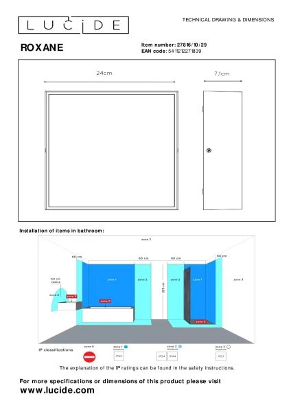 Lucide ROXANE - Deckenleuchte Badezimmer - LED - 1x12W 2700K - IP54 - Anthrazit - Technisch
